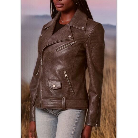 NWT Avec Les Filles Faux Leather Quilted Moto Biker Jacket - Picture 16 of 16